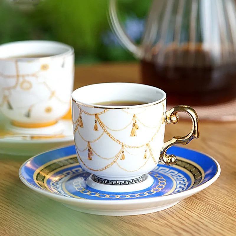 Vintage Luxury Porcelana Coffee Cup and Saucer Set, Copos Europeus, Presentes Housewarming De Casamento, Home Decor, Conjunto de 6, Caixa De Presente De Cerâmica