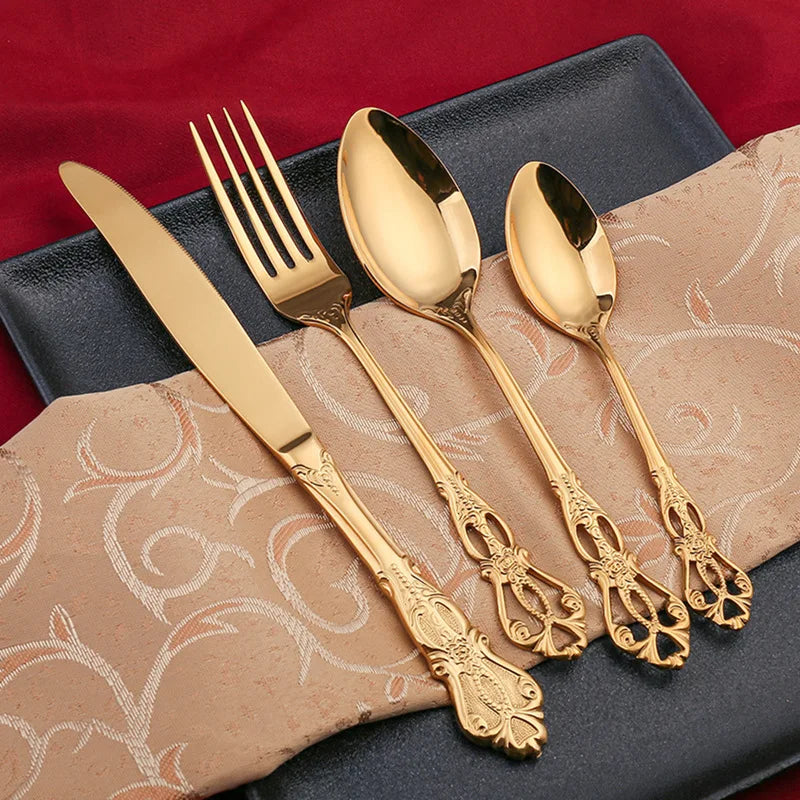 Conjunto de Talheres Dourados em Aço Inoxidável - Luxo Europeu
