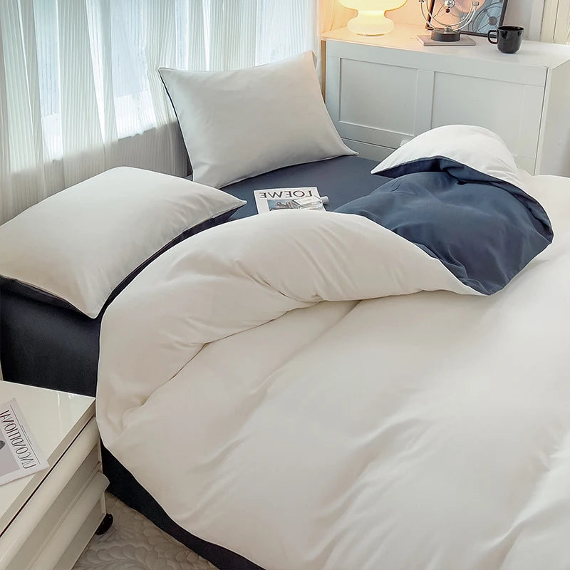 Conjunto de cama de tecido com escova de cor sólida, 2 lados, 4 peças, capa de edredom, fronha, lençol, colcha, único, queen, king size