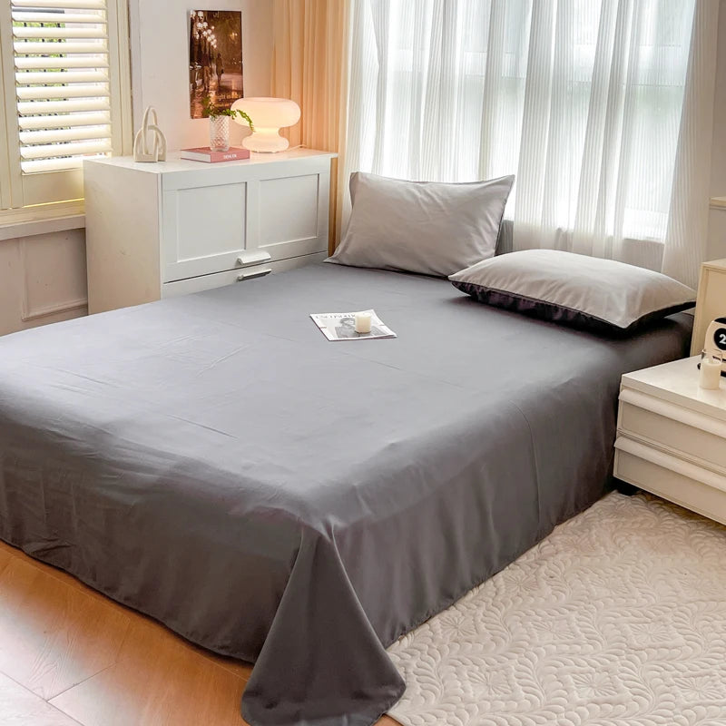Conjunto de cama de tecido com escova de cor sólida, 2 lados, 4 peças, capa de edredom, fronha, lençol, colcha, único, queen, king size