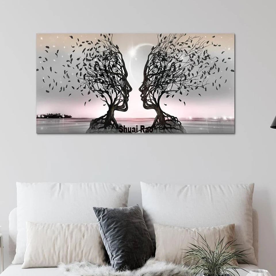 Abstrato amante da vida árvore pintura diamante novo 2024 quadrado completo redondo diamante mosaico jóias ponto cruz beijo arte decoração de casa