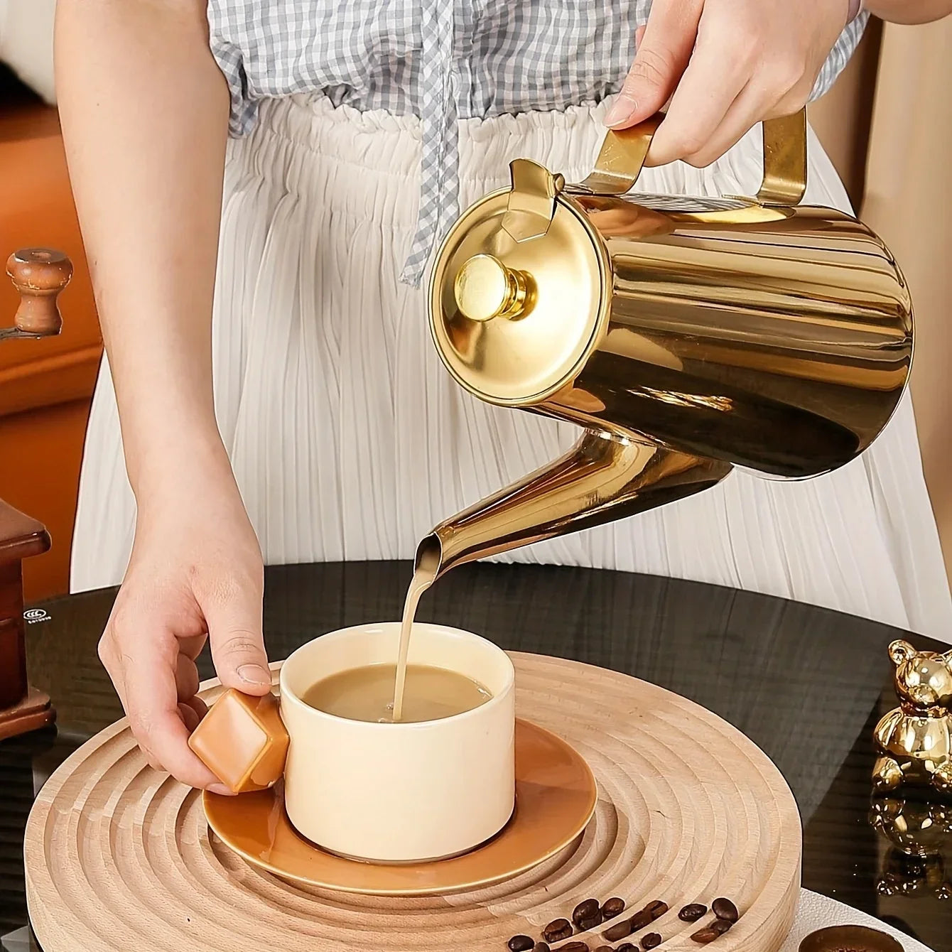 Luxuoso estilo europeu dourado cafeteira de aço inoxidável jarro de água chá da tarde café para hotel restaurante casa cozinha