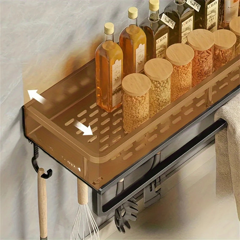 Rack de armazenamento multifuncional com haste, prateleira de temperos, parede, itens de cozinha, 1