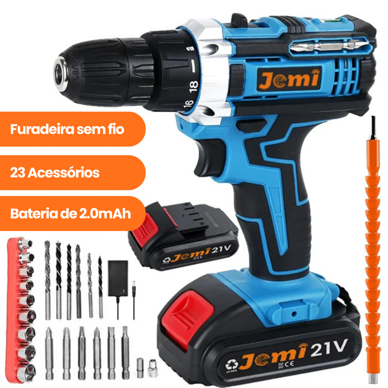 Kit Furadeira Parafusadeira Sem Fio 21V – Ajustável, Portátil e Fácil de Usar