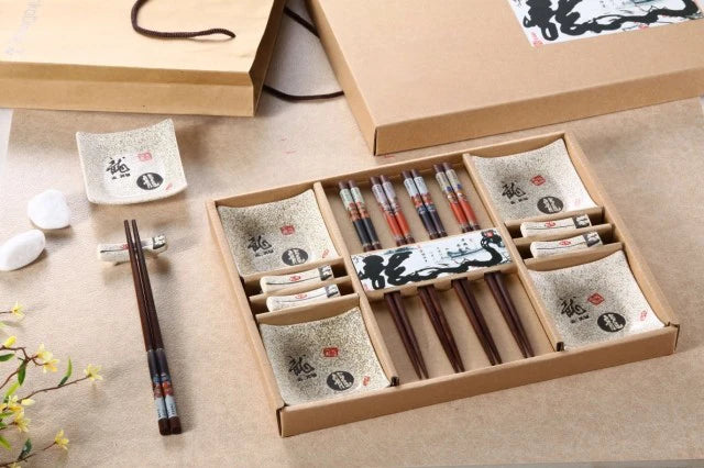 Clássico Chinês Talheres Set, Presente De Casamento, Talheres, Sushi Dish, Louça, Pauzinhos, Chopstick Rack, Dragão, Prato