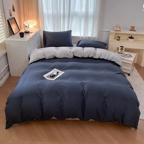 Conjunto de cama de tecido com escova de cor sólida, 2 lados, 4 peças, capa de edredom, fronha, lençol, colcha, único, queen, king size