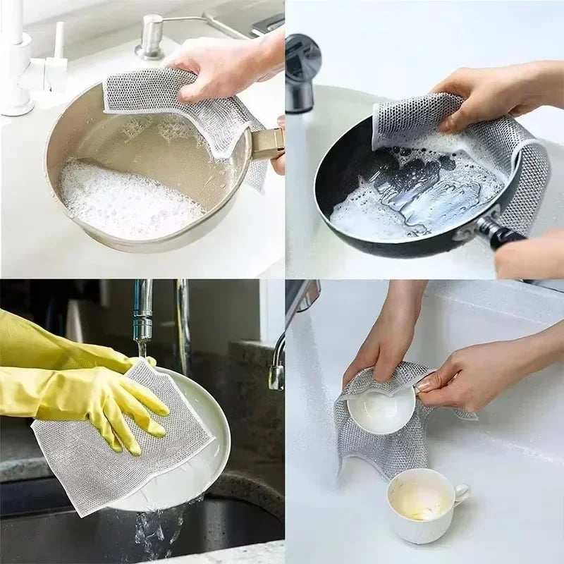 Pano de metal para limpeza de cozinha, microfibra, multiuso, antiaderente, malha de secagem rápida, para panelas e fogões, toalhas de cozinha reutilizáveis
