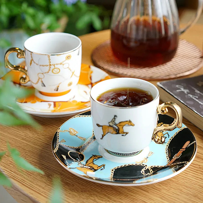 Vintage Luxury Porcelana Coffee Cup and Saucer Set, Copos Europeus, Presentes Housewarming De Casamento, Home Decor, Conjunto de 6, Caixa De Presente De Cerâmica