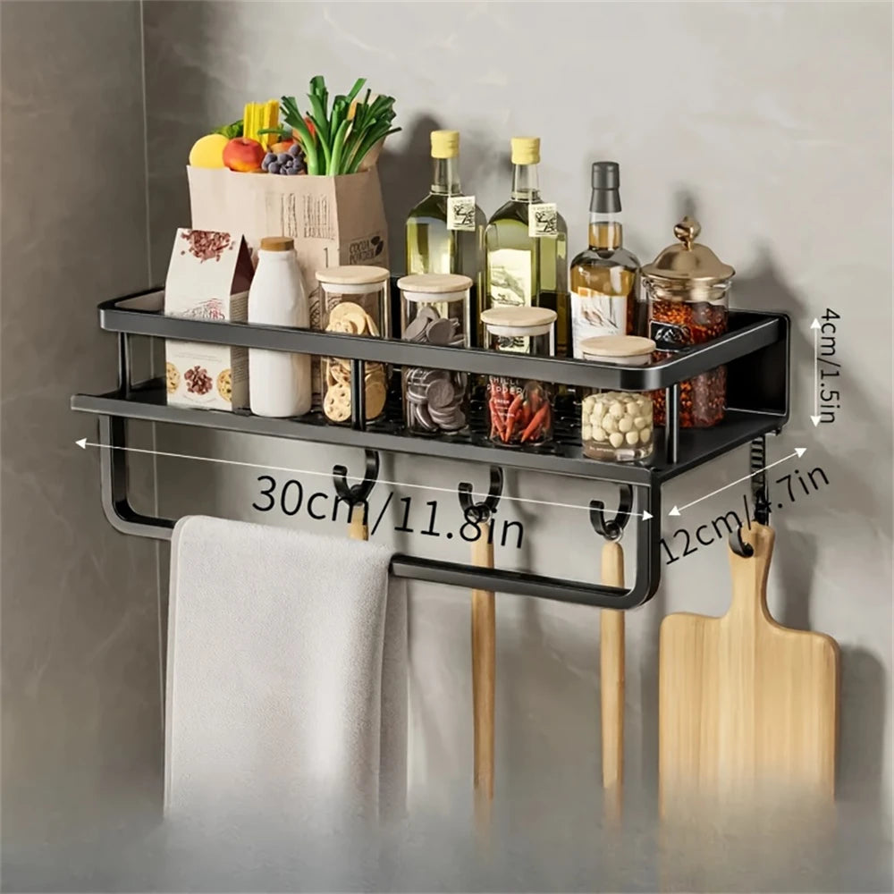 Rack de armazenamento multifuncional com haste, prateleira de temperos, parede, itens de cozinha, 1