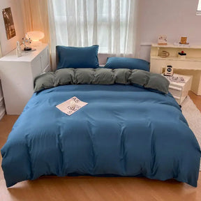 Conjunto de cama de tecido com escova de cor sólida, 2 lados, 4 peças, capa de edredom, fronha, lençol, colcha, único, queen, king size