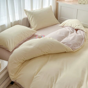 Conjunto de cama de tecido com escova de cor sólida, 2 lados, 4 peças, capa de edredom, fronha, lençol, colcha, único, queen, king size