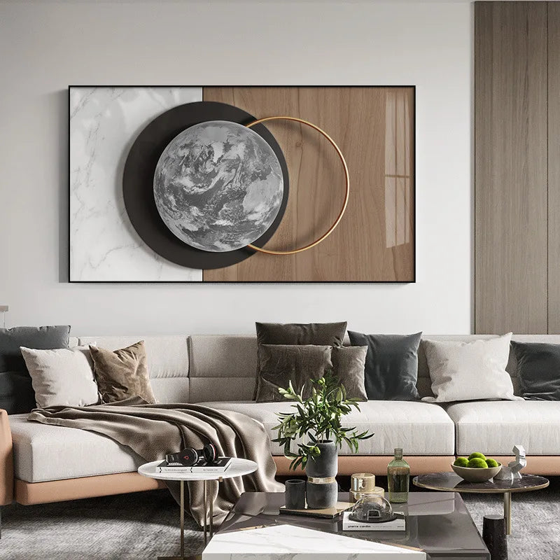 Moderno de luxo lua pintura da lona arte da parede abstrata geometria ouro cartazes e cópias para sala estar decoração casa sem moldura