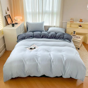 Conjunto de cama de tecido com escova de cor sólida, 2 lados, 4 peças, capa de edredom, fronha, lençol, colcha, único, queen, king size