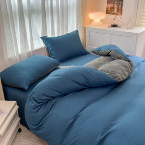 Conjunto de cama de tecido com escova de cor sólida, 2 lados, 4 peças, capa de edredom, fronha, lençol, colcha, único, queen, king size