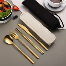 Portátil de aço inoxidável Set Talheres, jantar faca, garfo, colher, pauzinhos, terno com caixa, talheres de viagem, presente, 4 pcs