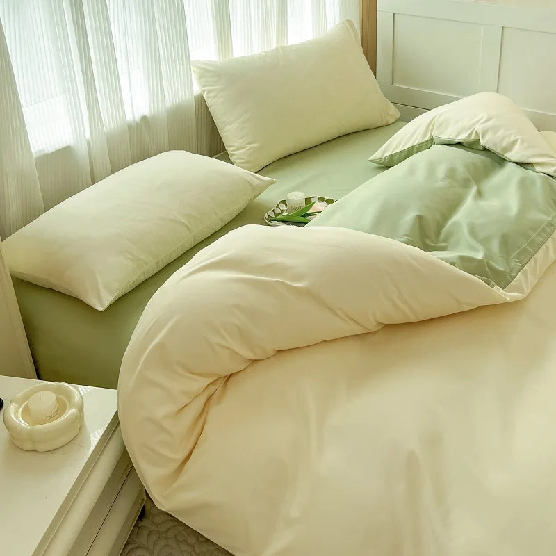 Conjunto de cama de tecido com escova de cor sólida, 2 lados, 4 peças, capa de edredom, fronha, lençol, colcha, único, queen, king size