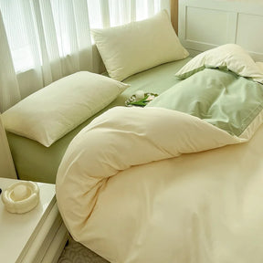 Conjunto de cama de tecido com escova de cor sólida, 2 lados, 4 peças, capa de edredom, fronha, lençol, colcha, único, queen, king size