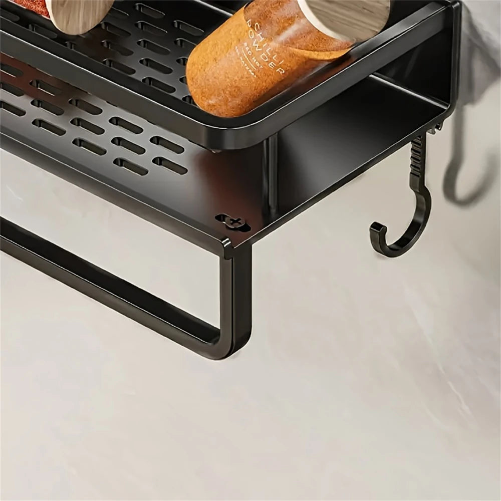Rack de armazenamento multifuncional com haste, prateleira de temperos, parede, itens de cozinha, 1