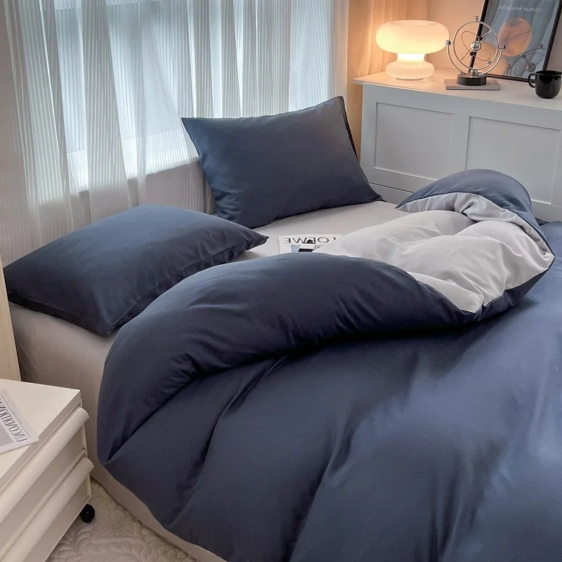 Conjunto de cama de tecido com escova de cor sólida, 2 lados, 4 peças, capa de edredom, fronha, lençol, colcha, único, queen, king size