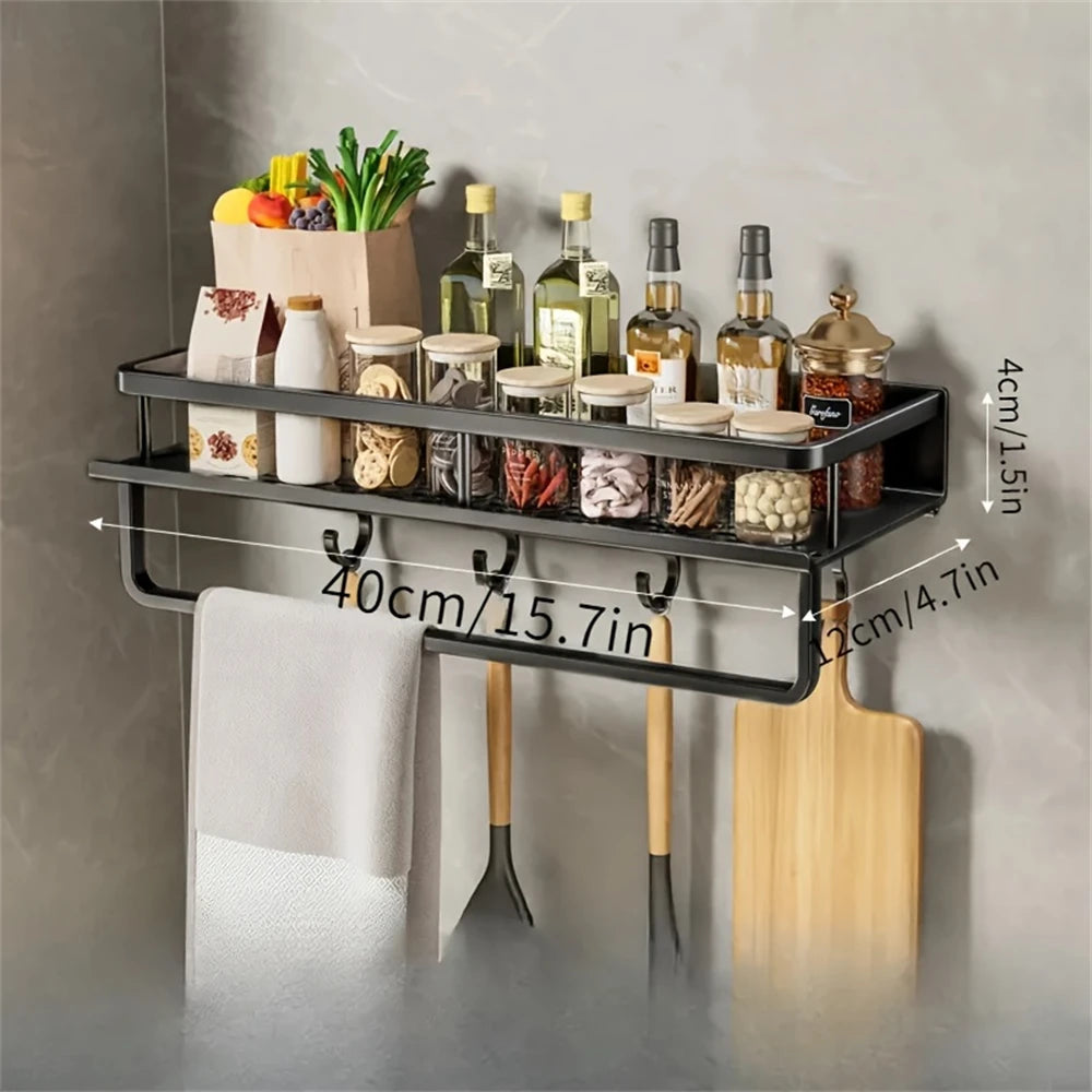 Rack de armazenamento multifuncional com haste, prateleira de temperos, parede, itens de cozinha, 1