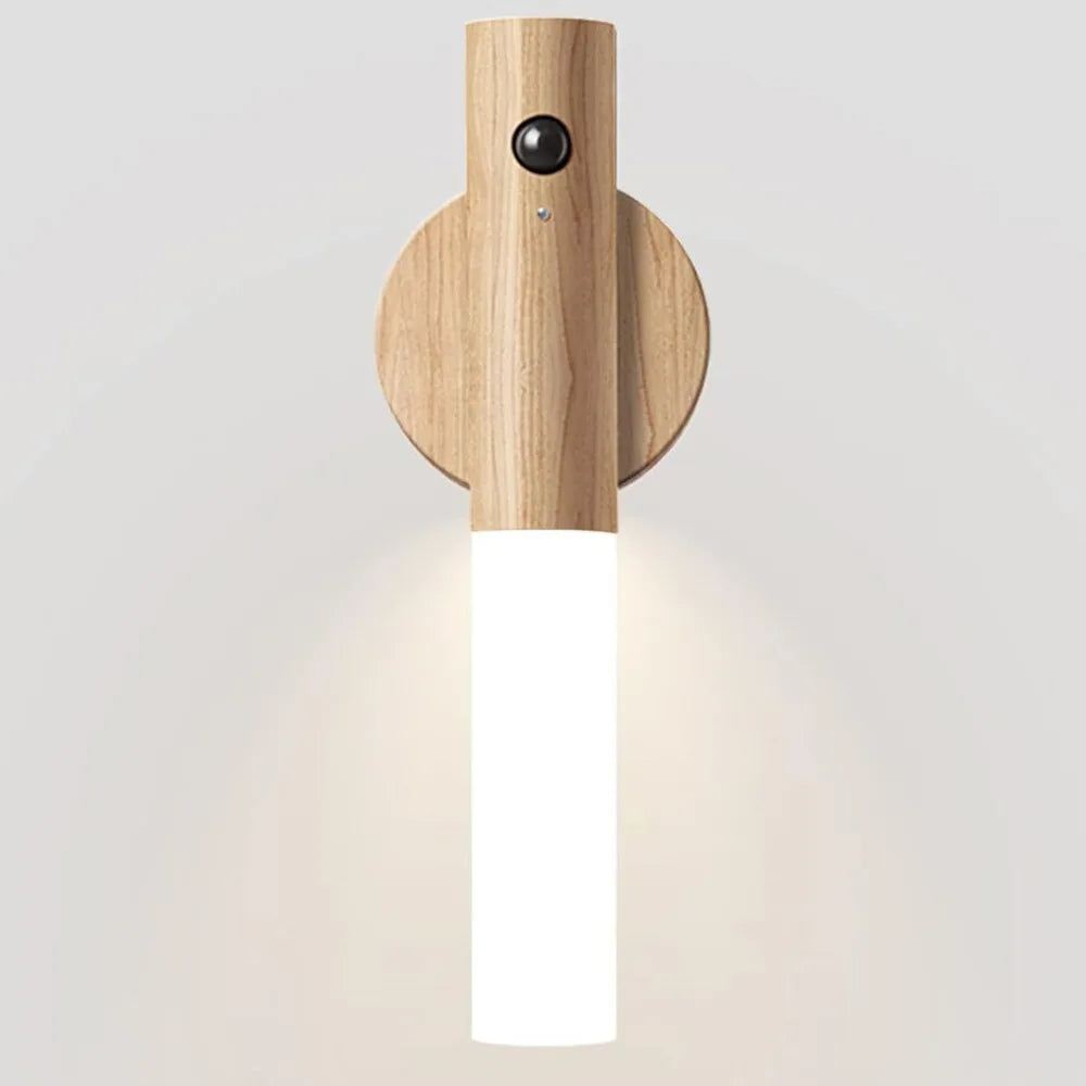 Luz noturna com sensor de movimento, luzes noturnas recarregáveis, arandelas magnéticas, iluminação de parede de madeira para quarto, escada