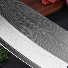 Aço inoxidável Carne Cleaver Slicing Faca, Laser Damasco Padrão, Cortar carne, Chef de cozinha, Faca de açougueiro, Cabo de madeira
