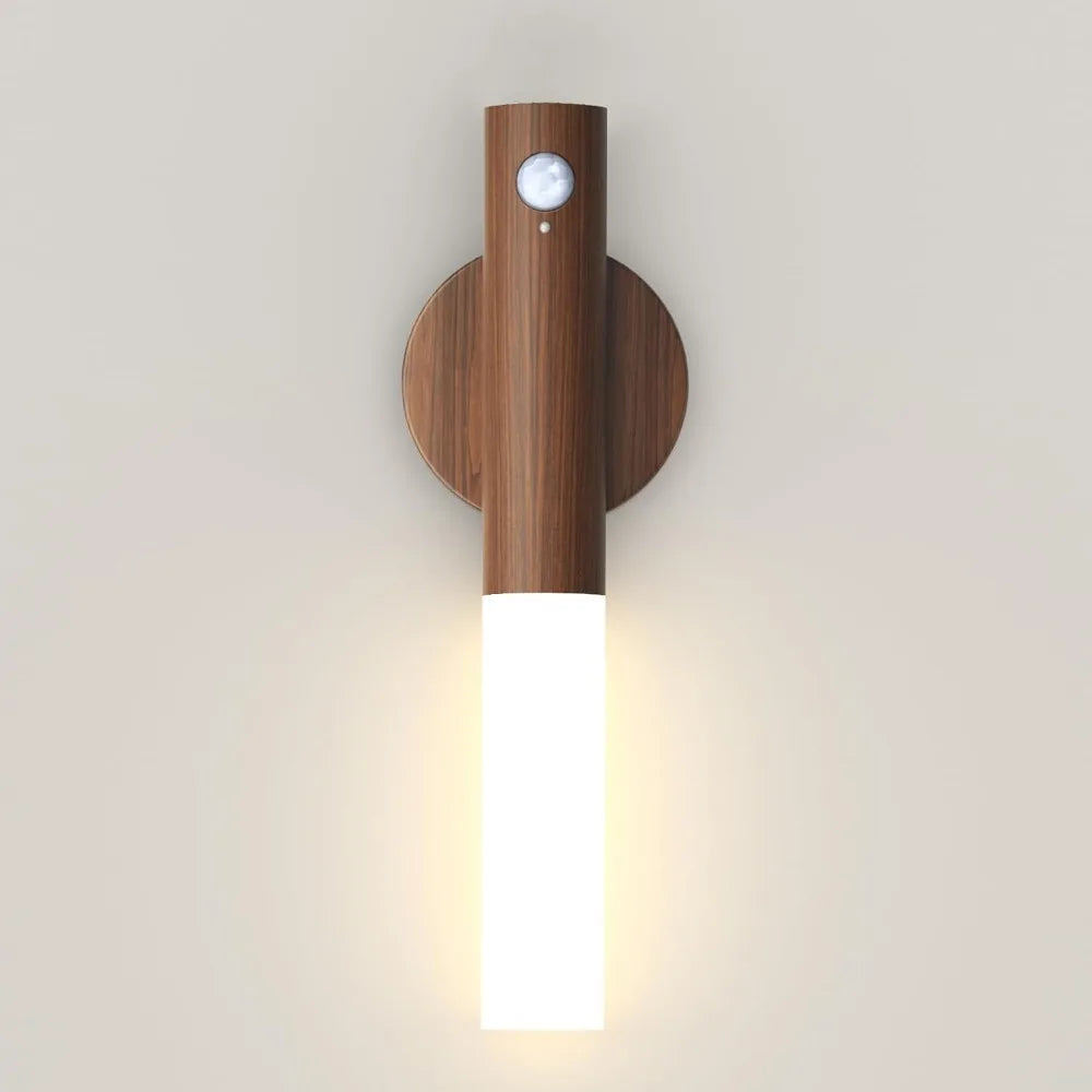 Luz noturna com sensor de movimento, luzes noturnas recarregáveis, arandelas magnéticas, iluminação de parede de madeira para quarto, escada