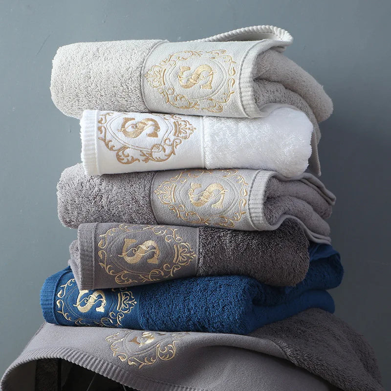 Toalha de Algodão Hotel de Luxo, Alta Qualidade, Toalhas de Banho Bordadas, Banheiro Sensação Suave, Chuveiro Altamente Absorvente, Multi-Color, 2Pcs