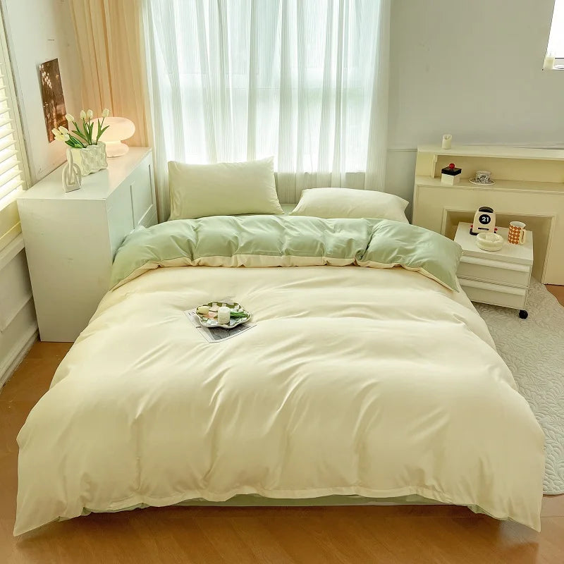 Conjunto de cama de tecido com escova de cor sólida, 2 lados, 4 peças, capa de edredom, fronha, lençol, colcha, único, queen, king size