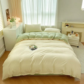 Conjunto de cama de tecido com escova de cor sólida, 2 lados, 4 peças, capa de edredom, fronha, lençol, colcha, único, queen, king size