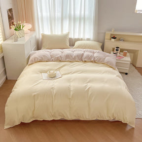 Conjunto de cama de tecido com escova de cor sólida, 2 lados, 4 peças, capa de edredom, fronha, lençol, colcha, único, queen, king size