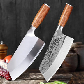 Aço inoxidável Carne Cleaver Slicing Faca, Laser Damasco Padrão, Cortar carne, Chef de cozinha, Faca de açougueiro, Cabo de madeira