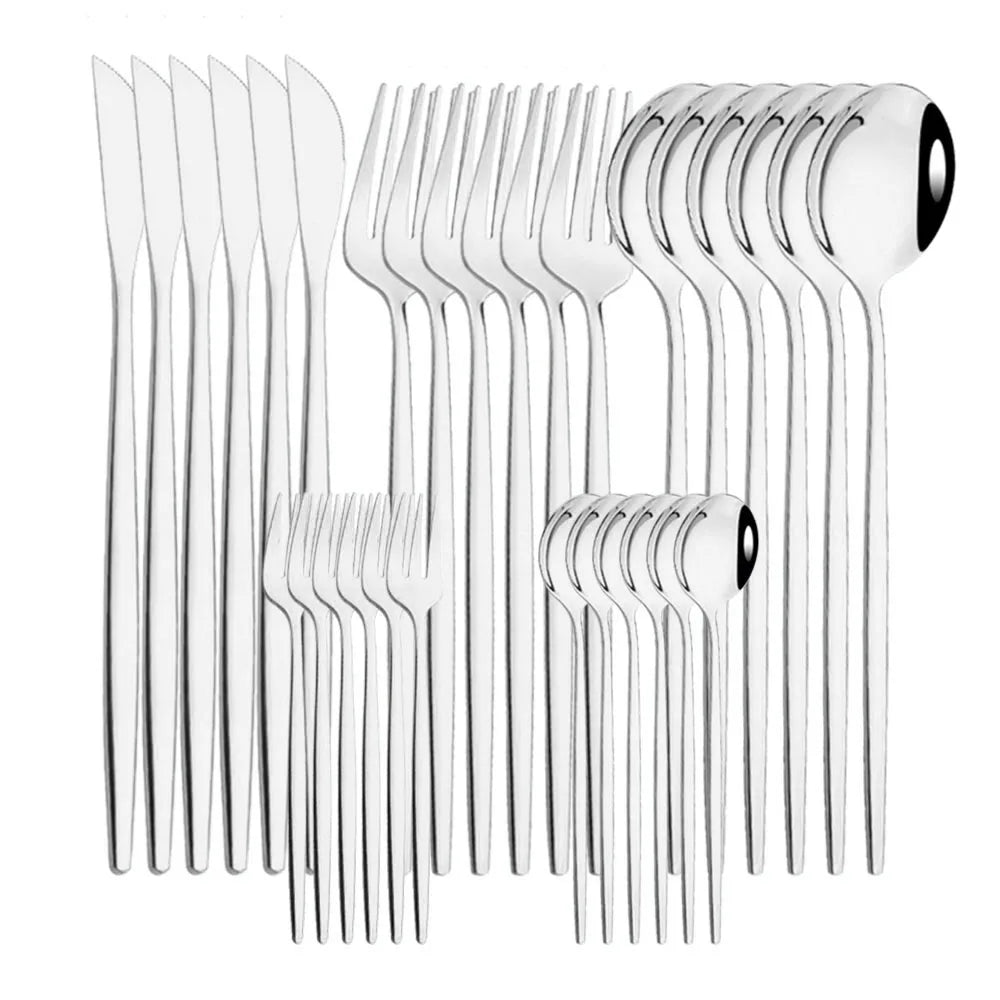 Louça de aço inoxidável, preto, ouro, faca, frutas, garfo, colher, talheres, utensílios de cozinha, talheres, jantar, 30pcs, conjunto