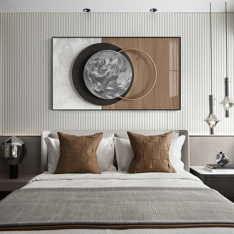Moderno de luxo lua pintura da lona arte da parede abstrata geometria ouro cartazes e cópias para sala estar decoração casa sem moldura