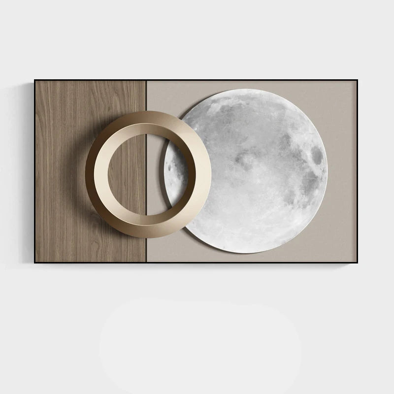 Moderno de luxo lua pintura da lona arte da parede abstrata geometria ouro cartazes e cópias para sala estar decoração casa sem moldura