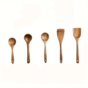 5PCS Thailand Teak Cooking Spoon Natural Wooden Kitchen Tableware Tool Ladle Turner Rice Colander Soup Skimmer Scoop Utensils