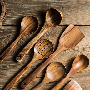5PCS Thailand Teak Cooking Spoon Natural Wooden Kitchen Tableware Tool Ladle Turner Rice Colander Soup Skimmer Scoop Utensils