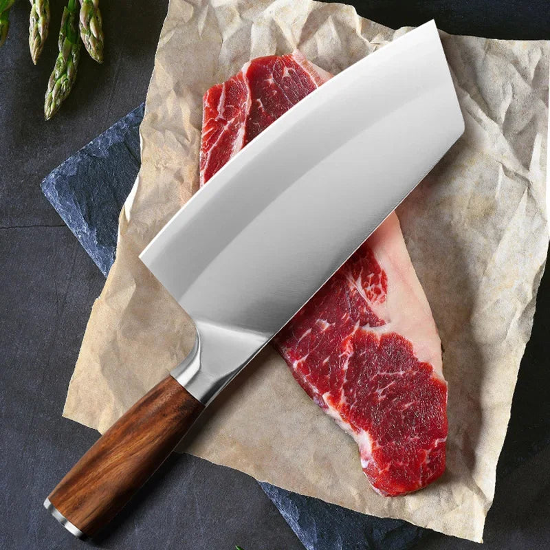 Aço inoxidável Carne Cleaver Slicing Faca, Laser Damasco Padrão, Cortar carne, Chef de cozinha, Faca de açougueiro, Cabo de madeira
