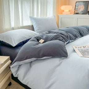 Conjunto de cama de tecido com escova de cor sólida, 2 lados, 4 peças, capa de edredom, fronha, lençol, colcha, único, queen, king size
